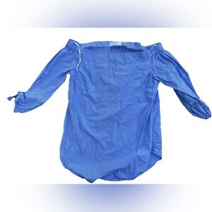 Babaton Aritzia Women’s Blue Pin Stripe Off Shoulder Blouse